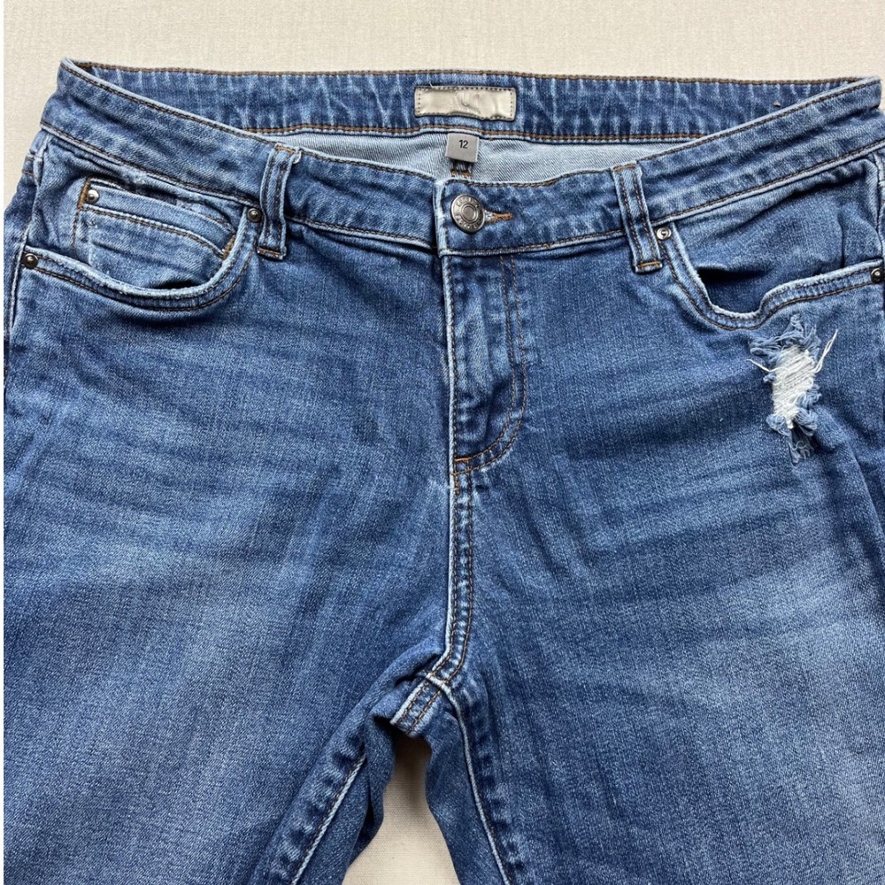 KUT from the Kloth Womens Straight Leg Distressed Jeans Medium Wash Size 12